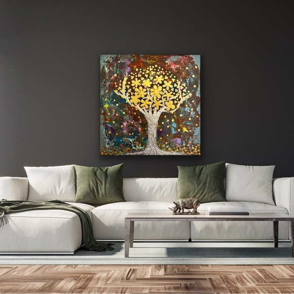 The Wishing Tree - a handmade acrylic textured painting on a 14x14-inch canvas. - Picture 3 of 10